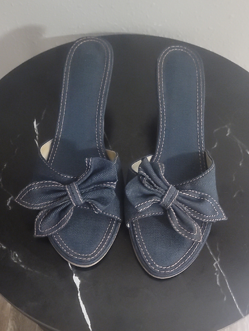 Navy Bow Slide Mules for Women